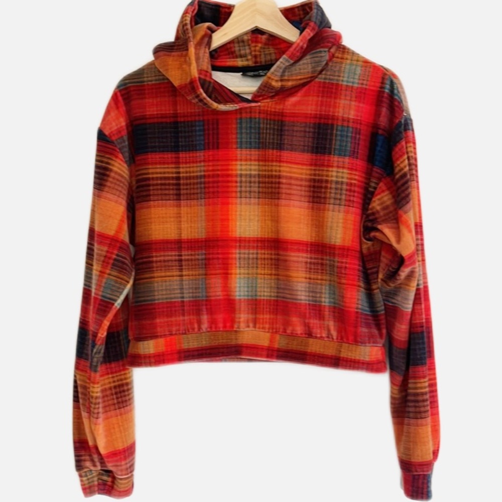 Topshop multi color velour cropped hoodie 4